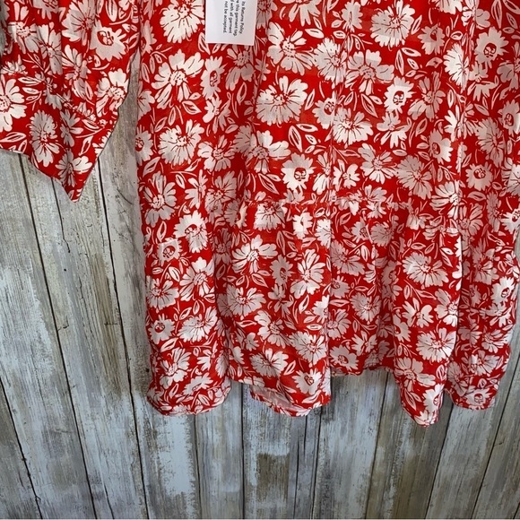 NWT Topshop Red Daisy Side Cutout Tea Length Dress - Picture 4 of 10